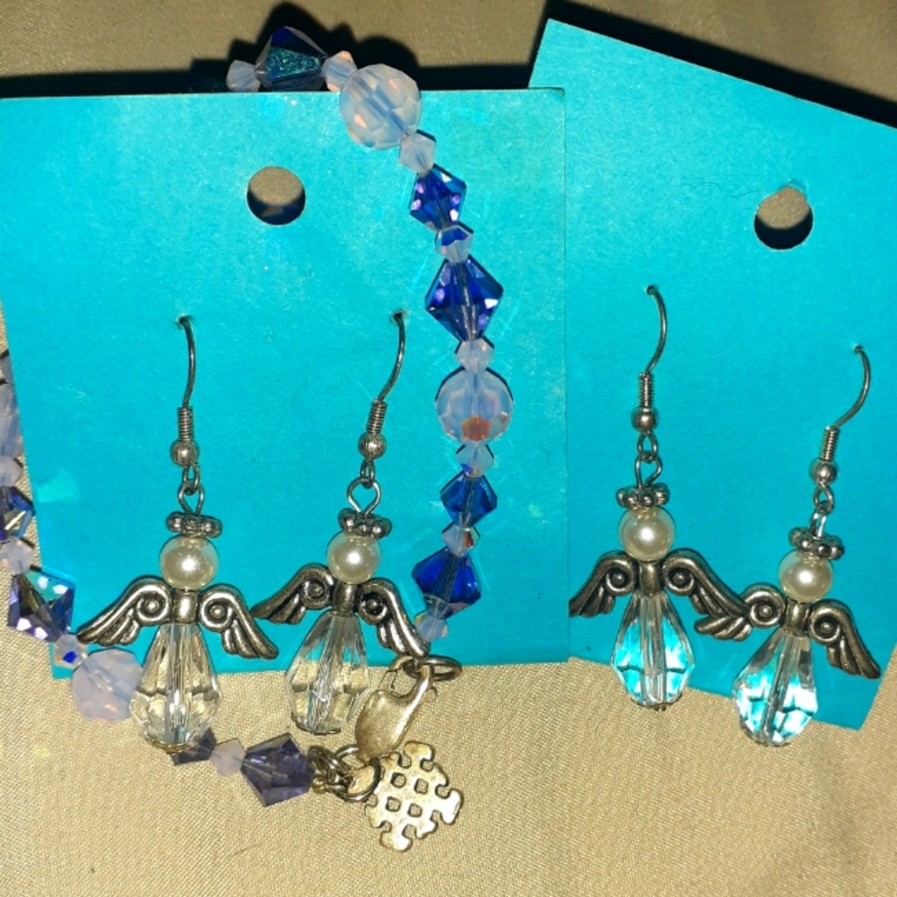 Set of Two Angel Earring with Bracelet.